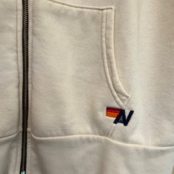 Aviator Nation 5 Stripe Zip Hoodie Cream Tan Beige - Picture 6 of 6